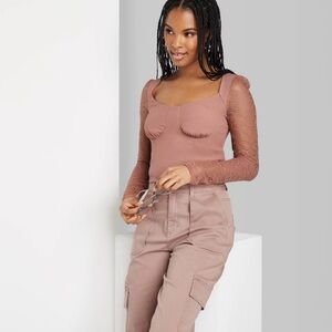 Wild Fable Women's Long Sleeve Lace Bustier Top Mauve Pink Brown